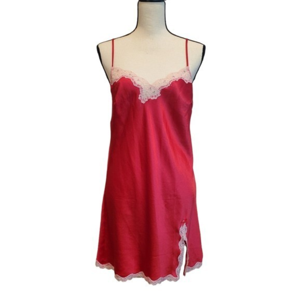 Victoria's Secret Pink Satin Embellished Chemise Slip‎ Gown Sz Med